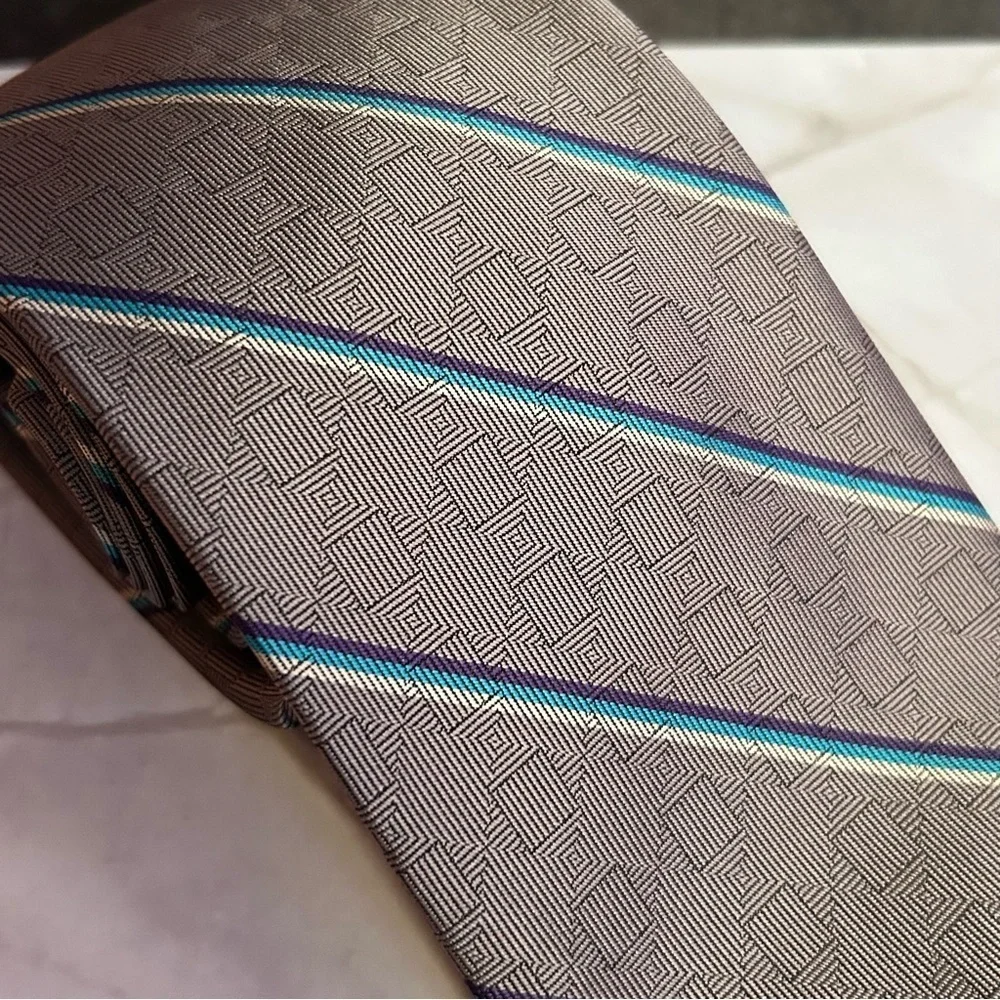 Blacksmith Geometric Patterned Brown and Blue 56” Tie